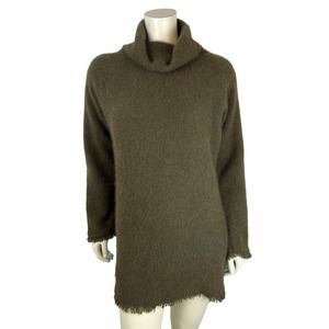 Merino Possum Ecology Fringe Cowl Neck Sweater Size S Green Long Sleeve Jumper